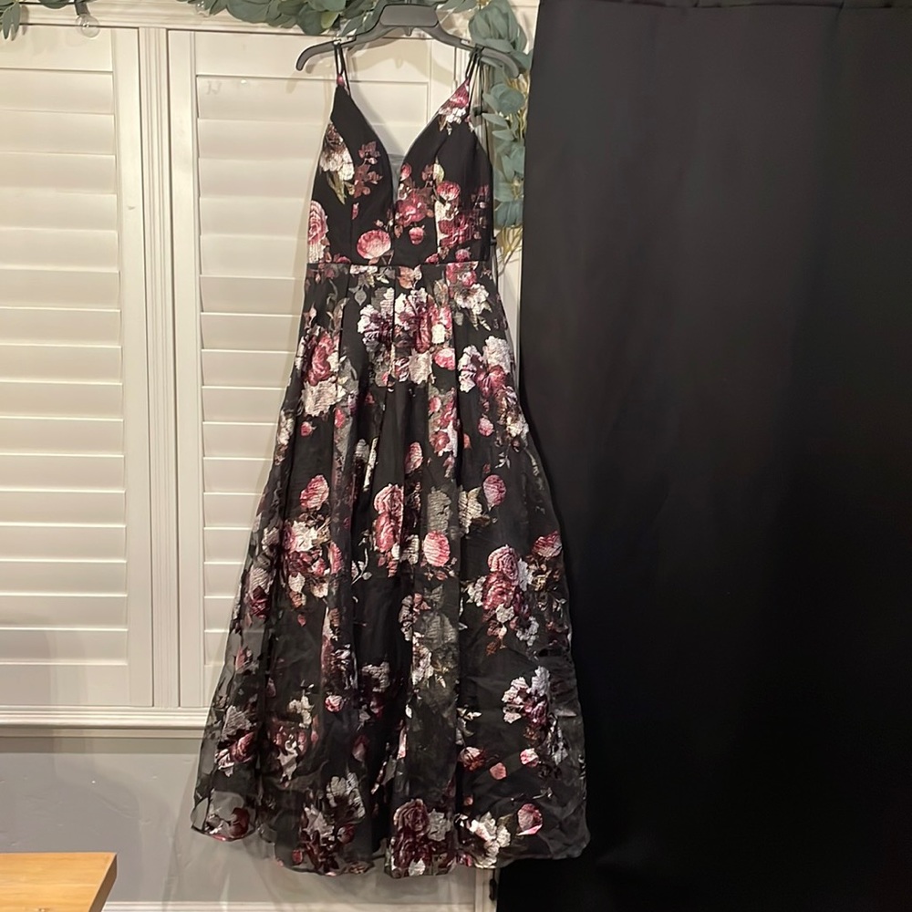 Metallic Floral-Print Ball Gown